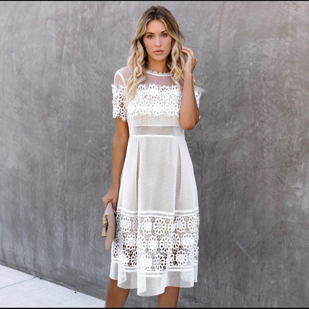 Endless Rose White Appliqué MIDI Dress